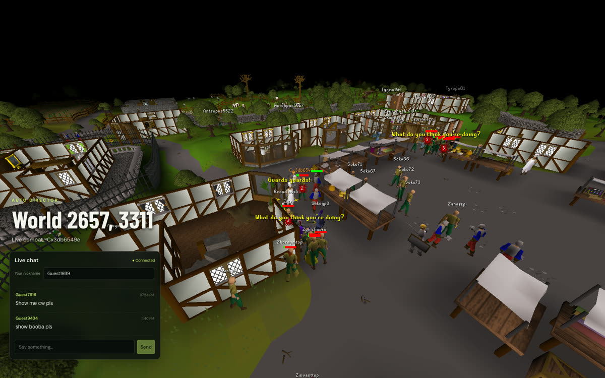 RS-SDK TV: 3D live view of players in East Ardougne market with chat
